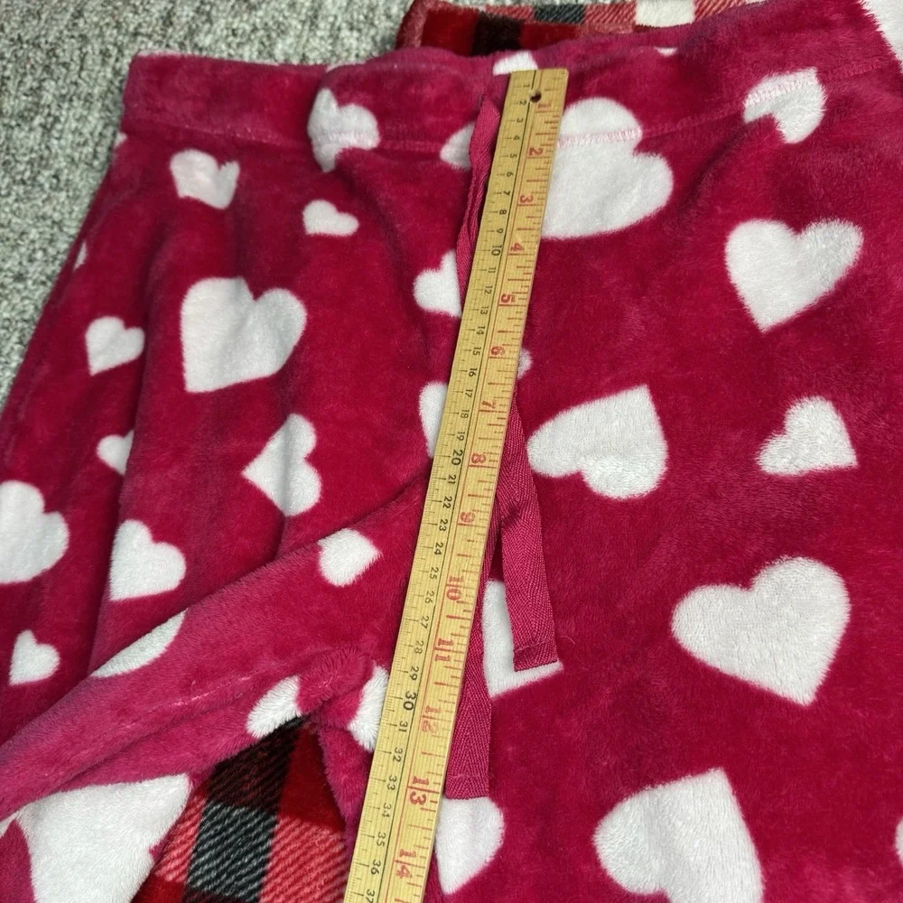 Faded Glory Lot of 2 Womens Large Sleepwear Pants Plaid Hearts Red Pink Pajama